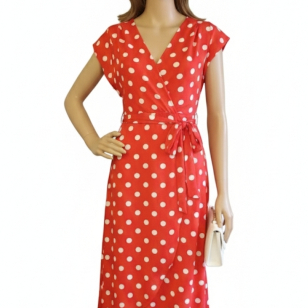 Monteau women's red faux wrapped dress size L